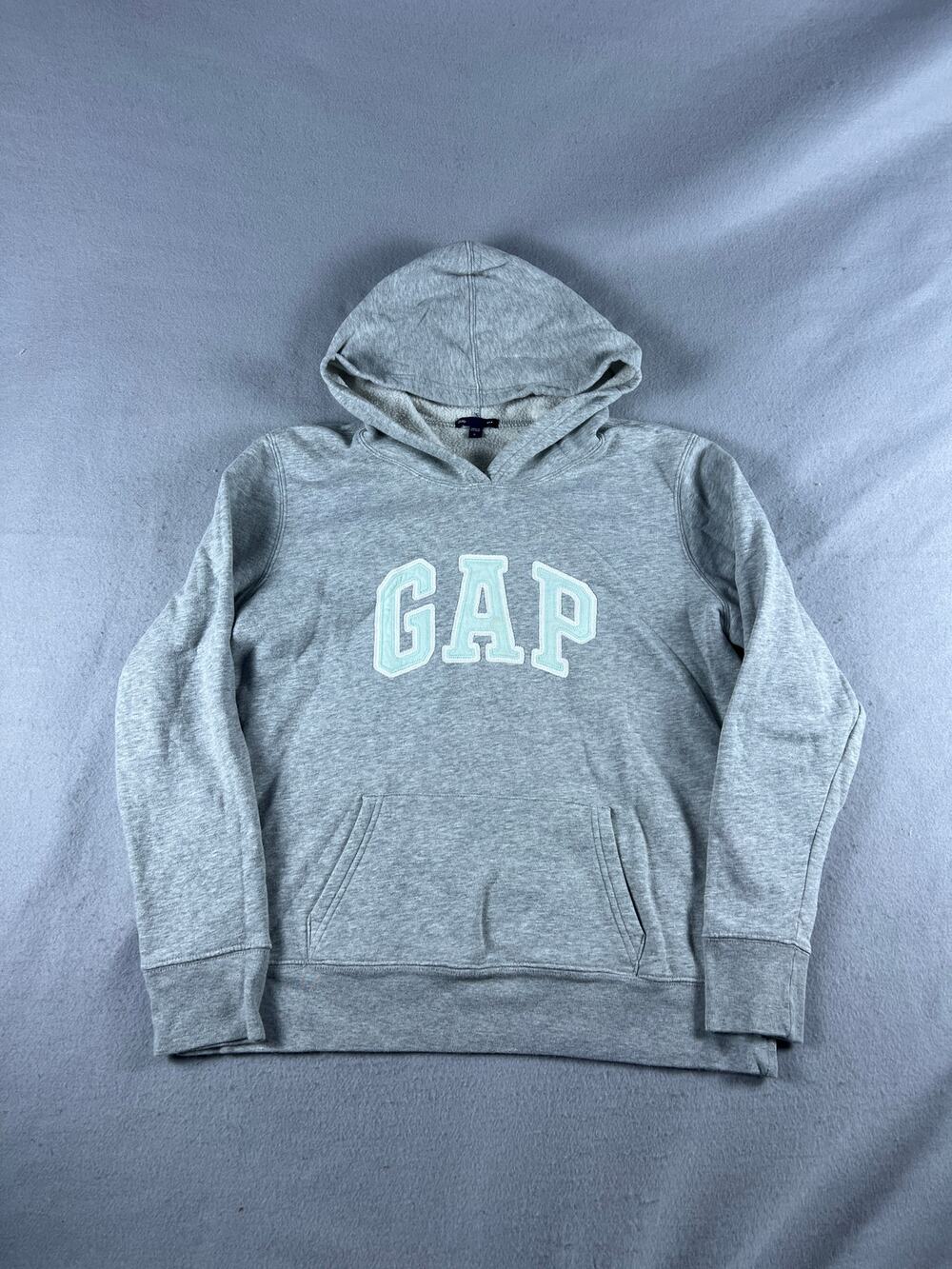 Gap Spellout Hoodie Womens L Gray Arch Logo Applique Fleece Pullover Sweatshirt